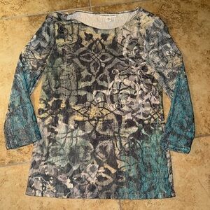 Beautifully designed  women’s long sleeve top - browns, beiges turquoise NWOT
